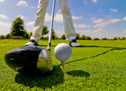 Close-up of Golf club with ball