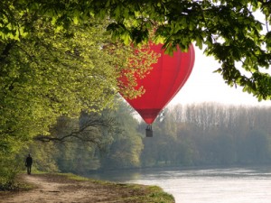 Hot air balloon flying over Cher