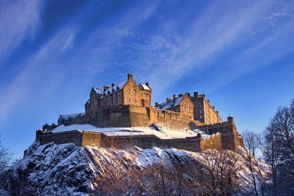 A snowy Edinburgh Castle In Winter.