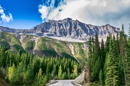 Driving abroad - breath-taking road to Yoho National Park in Canada