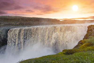 Dettifoss in the midnight sun in Iceland