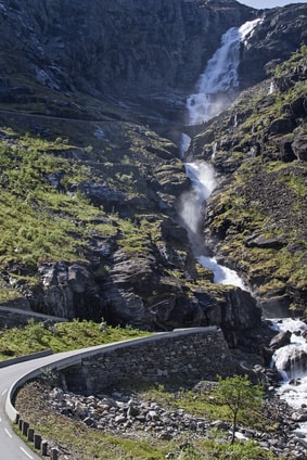 Driving the Trollstigen Mountain Road: Stigfossen Waterfall