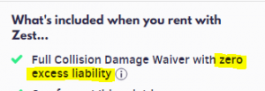 Zero Excess Liability Shown on Booking Page